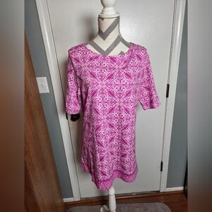 Kim Rogers Pink Women's Elbow Sleeve Button Trim Tunic Size Large